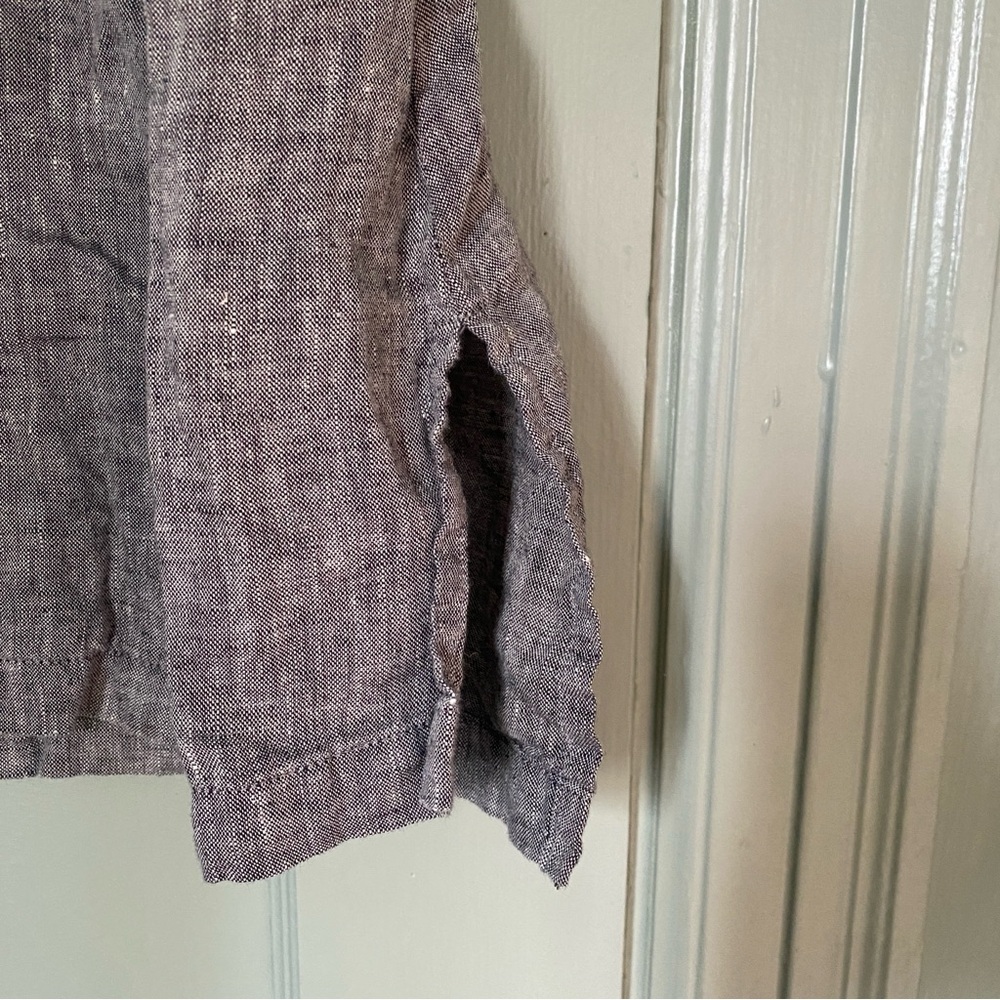 Flax sleeveless v neck tank top shirt gray salt and pepper linen side slits 1G - Picture 2 of 12